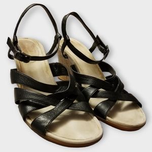 Rockport Strappy Cork Wedge Sandal, Black Leather, Size 9